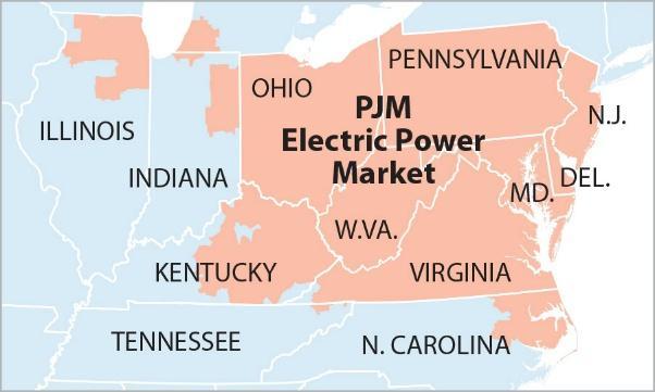 Map of PJM Electric Power Market